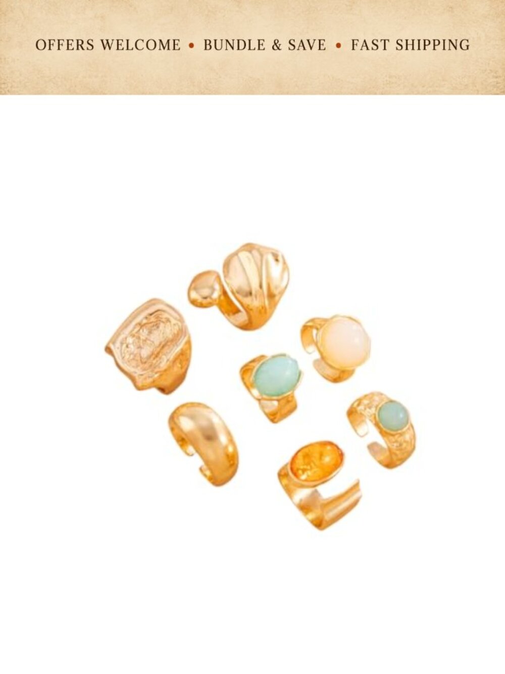 Chunky Stackable Statement Rings Set Gold Plated Alloy Hypoallergenic Water